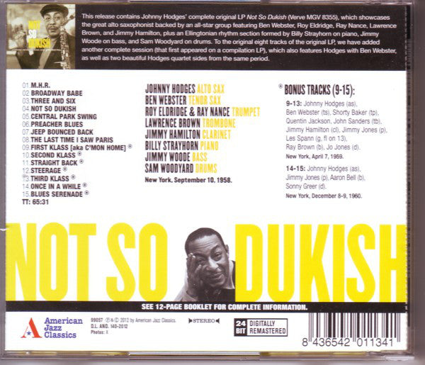Johnny Hodges Featuring Ben Webster : Not So Dukish (CD, Album, RE, RM)