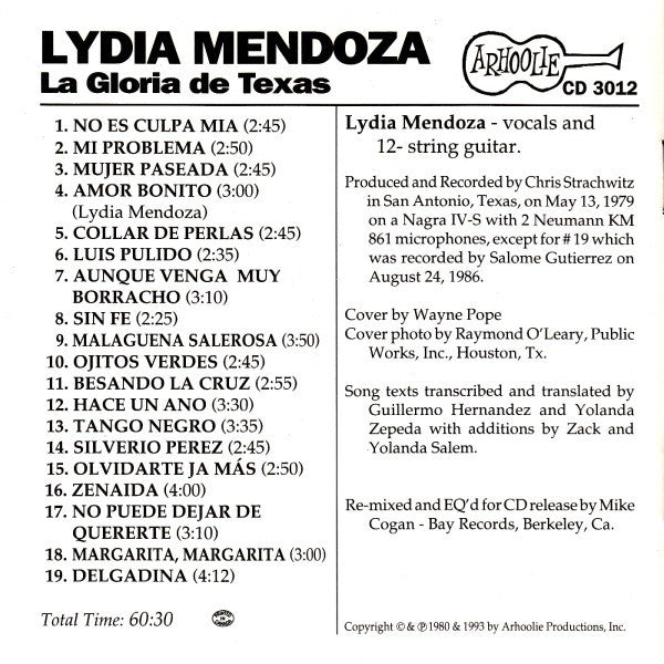 Lydia Mendoza : La Gloria De Texas (CD, Album, RE)