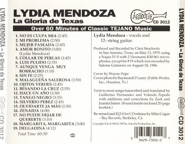 Lydia Mendoza : La Gloria De Texas (CD, Album, RE)