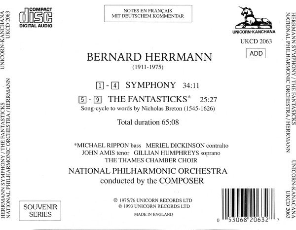 Bernard Herrmann - National Philharmonic Orchestra, Bernard Herrmann : Symphony • The Fantasticks (CD, Album, RE, RM)