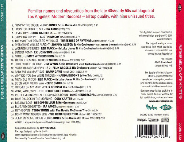 Various : Further Mellow Cats 'N' Kittens (Hot R&B And Cool Blues 1946-1951) (CD, Comp, RM)