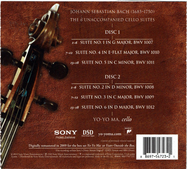 J.S. Bach* / Yo-Yo Ma : The 6 Unaccompanied Cello Suites Complete (2xCD, Album, RE, RM)