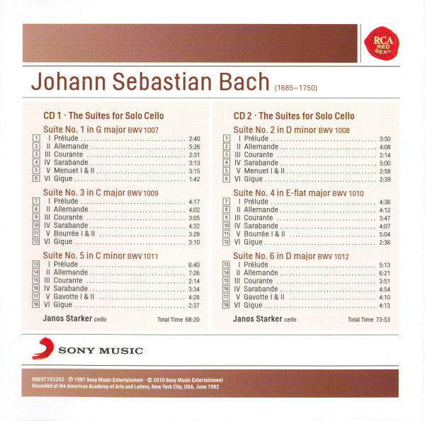 Johann Sebastian Bach - Janos Starker : The Suites For Solo Cello (2xCD, Album, RM)