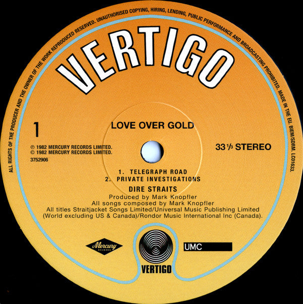 Dire Straits : Love Over Gold (LP, Album, RE, RM, 180)