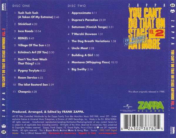 Frank Zappa : You Can't Do That On Stage Anymore Vol. 2 (2xCD, Album, RE)