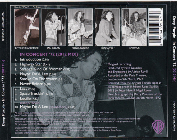 Deep Purple : In Concert '72 (CD, Album, RE, 201)