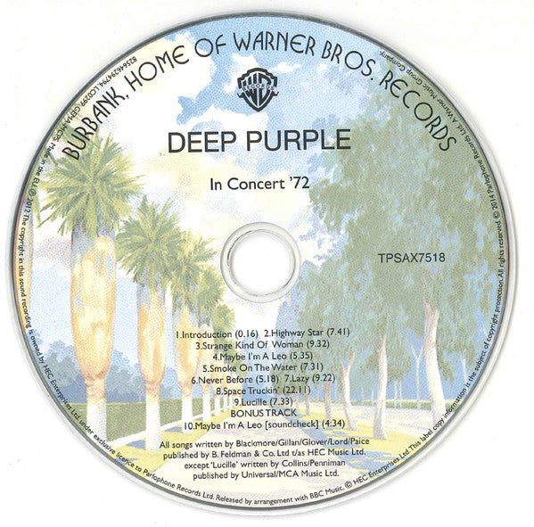 Deep Purple : In Concert '72 (CD, Album, RE, 201)