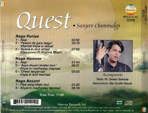 Sanjeev Chimmalgi : Quest (CD, Album)