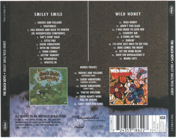 The Beach Boys : Smiley Smile / Wild Honey (HDCD, Comp, Mono, RE, RM, EMI)