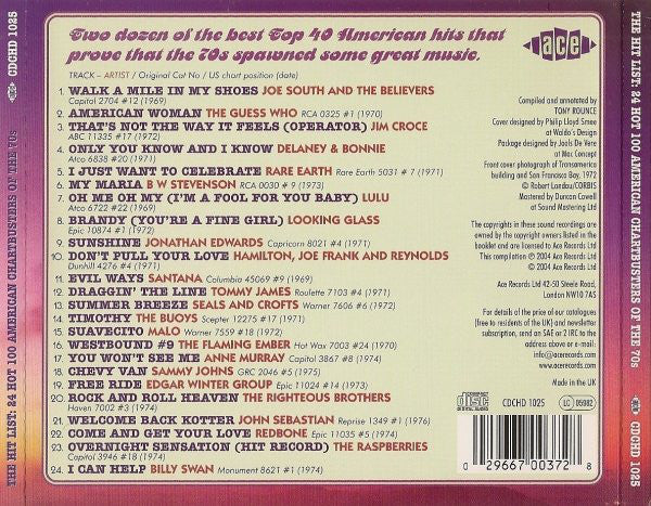 Various : The Hit List: 24 Hot 100 American Chartbusters Of The 1970s (CD, Comp)