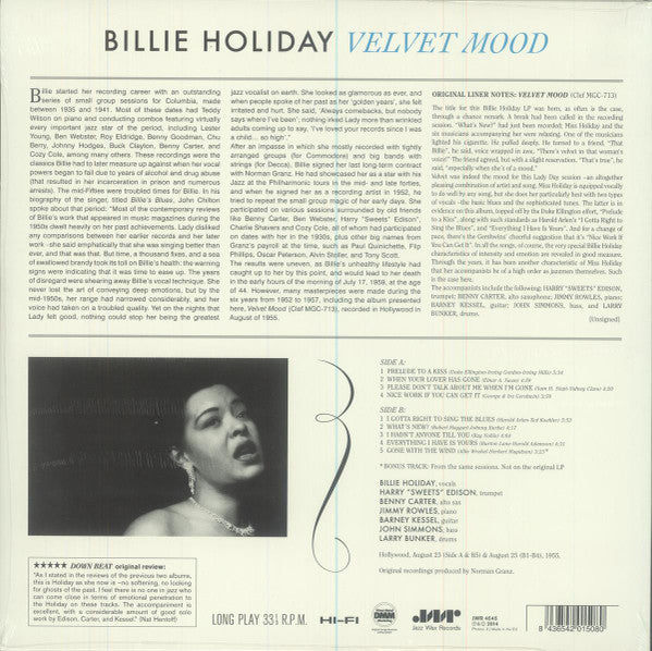Billie Holiday : Velvet Mood (LP, Album, Mono, RE, RM, 180)