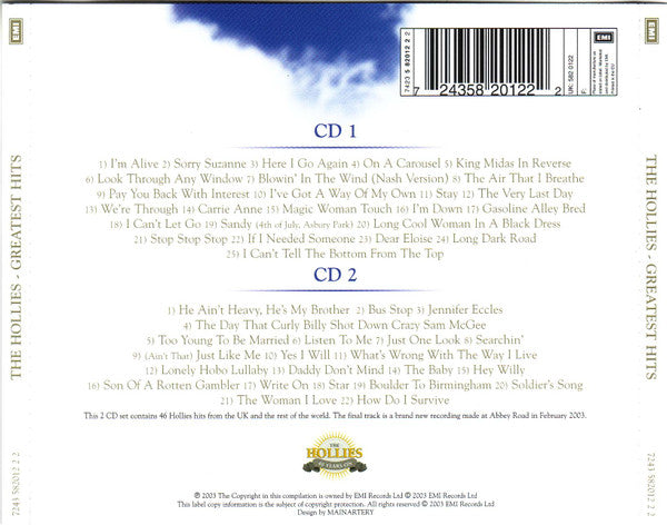 The Hollies : Greatest Hits (2xCD, Comp)