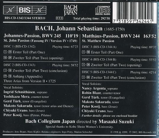 Johann Sebastian Bach / Bach Collegium Japan, Masaaki Suzuki : Johannes-Passion / Matthäus-Passion (5xCD, Album)