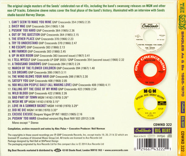 The Seeds : Singles  As & Bs 1965-1970 (CD, Comp, Mono)