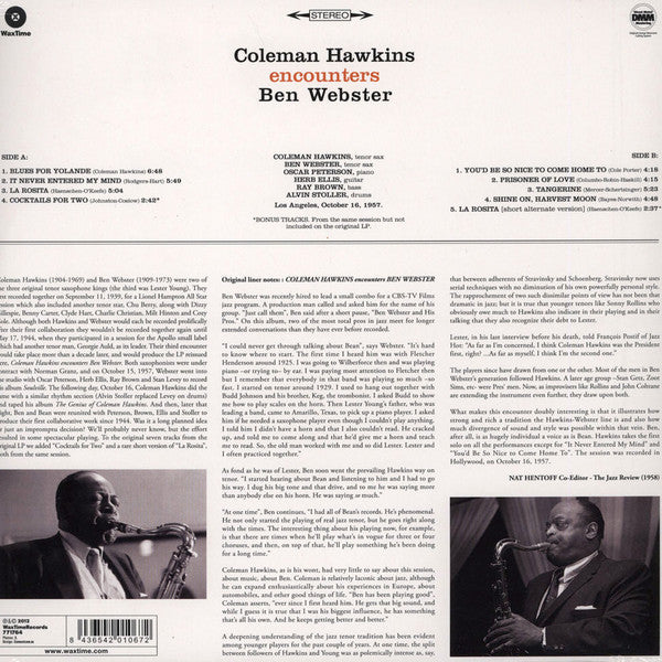 Coleman Hawkins / Ben Webster : Coleman Hawkins Encounters Ben Webster (LP, Album, Ltd, RE, RM, 180)