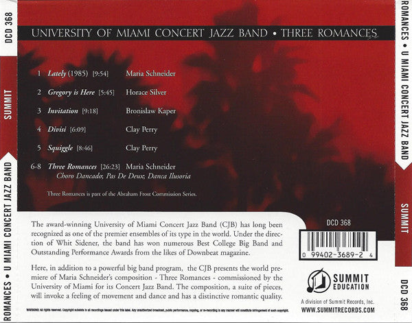 The University Of Miami Concert Jazz Band : Romances (CD, Comp)