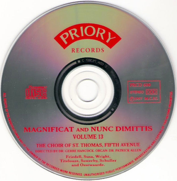 The St. Thomas Choir Of Men And Boys, Patrick Allen (7) Directed By Gerre Hancock : Magnificat And Nunc Dimittis: Volume 13 (CD, Album)