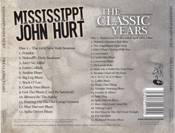 Mississippi John Hurt : The Classic Years (2xCD, Comp, RM)