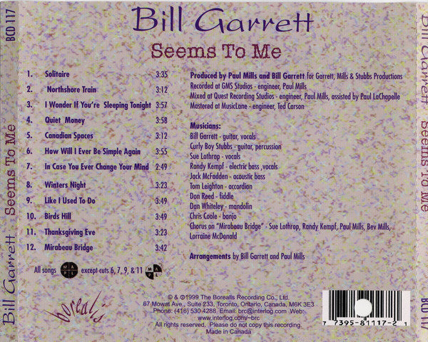 Bill Garrett : Seems To Me (CD, Album)
