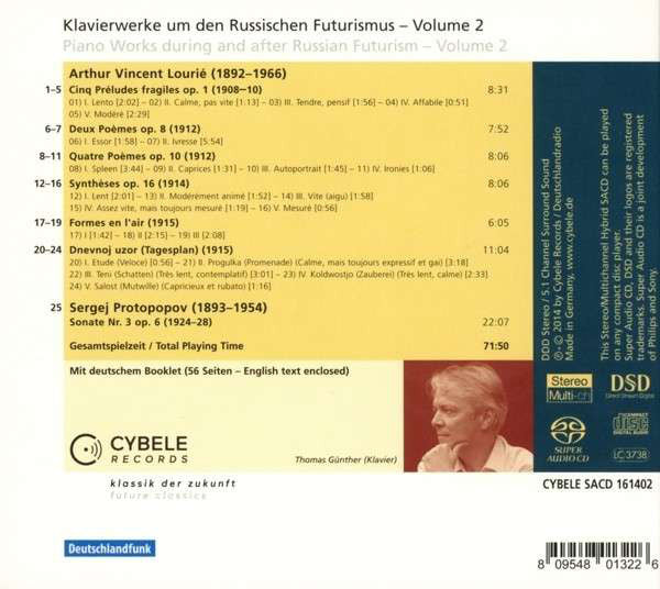 Thomas Günther (2) - Sergej Protopopov, Arthur Lourié : Klavierwerke Um Den Russischen Futurismus Vol. 2 (SACD, Hybrid, Multichannel, Album)