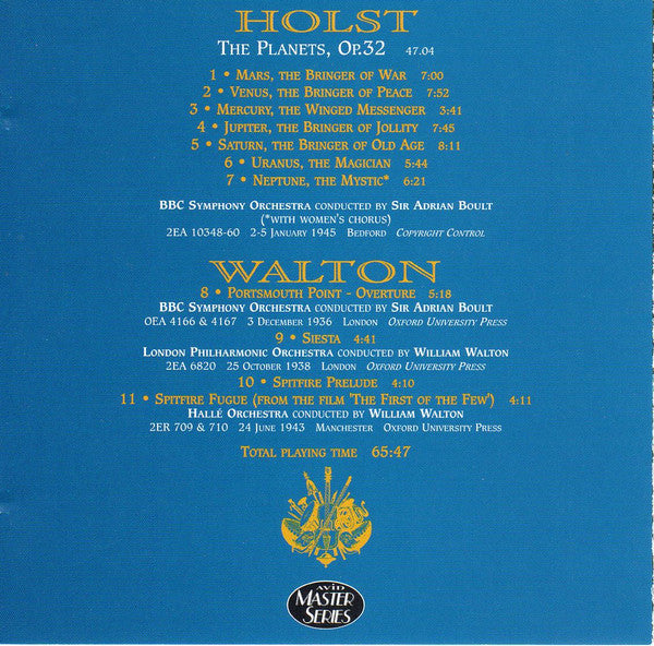 Gustav Holst, Sir William Walton : The Planets, Op. 32 / Portsmouth Point - Overture / Siesta / Spitfire Prelude And Fugue (CD, Comp, RM, 3-D)