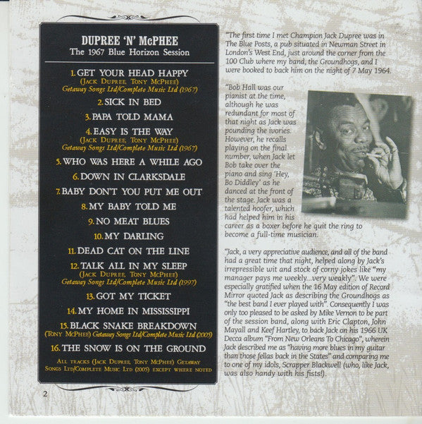 Champion Jack Dupree With Tony McPhee : The 1967 Blue Horizon Session (CD, Album, Mono)