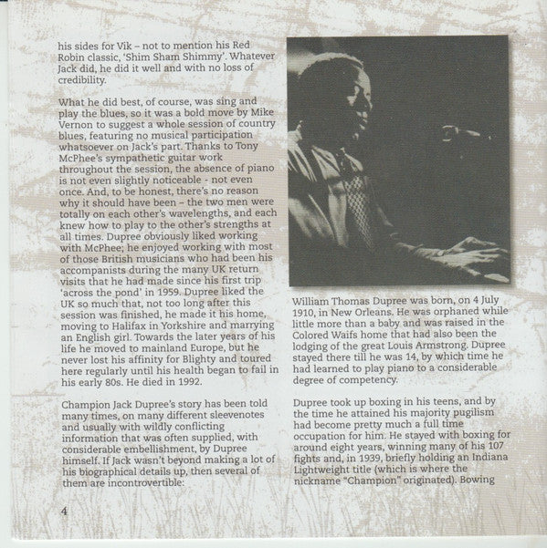 Champion Jack Dupree With Tony McPhee : The 1967 Blue Horizon Session (CD, Album, Mono)