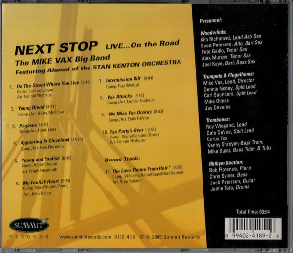 The Mike Vax Big Band Featuring Stan Kenton Alumni Band : Next Stop Live... On The Road (CD, Album)