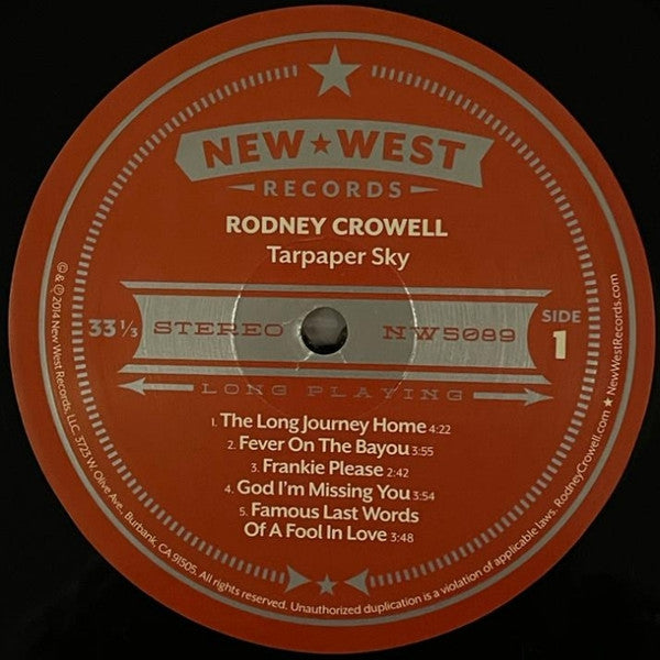 Rodney Crowell : Tarpaper Sky (LP, Album, Ltd)