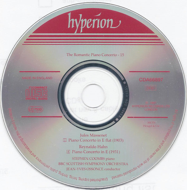 Reynaldo Hahn / Jules Massenet - Stephen Coombs, BBC Scottish Symphony Orchestra, Jean-Yves Ossonce : Piano Concerto In E Major / Piano Concerto In E Flat Major (CD, Album)