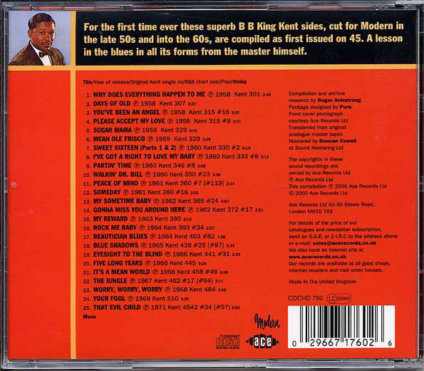 B.B. King : The Best Of The Kent Singles 1958 ★ 1971 (CD, Comp, Mono)