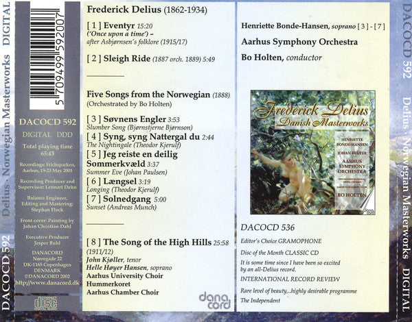 Frederick Delius - Henriette Bonde-Hansen, Aarhus Symfoniorkester, Bo Holten : Norwegian Masterworks (CD, Album)
