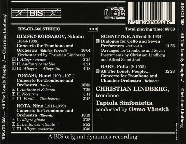 Christian Lindberg, Tapiola Sinfonietta, Osmo Vänskä : 'All The Lonely People' (CD, Album)
