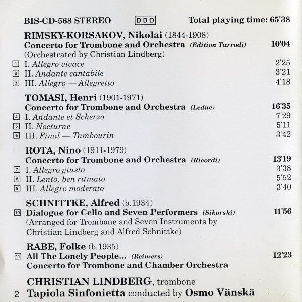 Christian Lindberg, Tapiola Sinfonietta, Osmo Vänskä : 'All The Lonely People' (CD, Album)