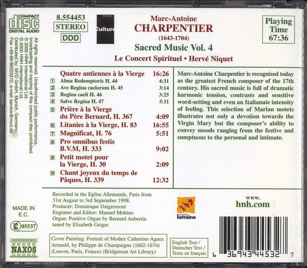 Marc Antoine Charpentier, Le Concert Spirituel, Hervé Niquet : Sacred Music Vol. 4: Motets • Litanies À La Vierge (CD, Album)