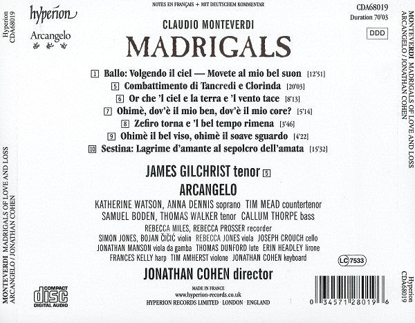 Claudio Monteverdi / Arcangelo, Jonathan Cohen (7) : Love And Loss (CD, Album)