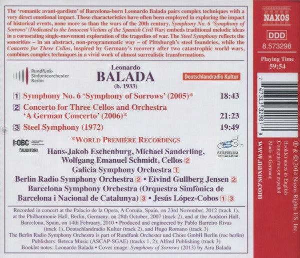 Leonardo Balada : Symphony No. 6 'Symphony Of Sorrows' • Concerto For Three Cellos • Steel Symphony (CD, Album)