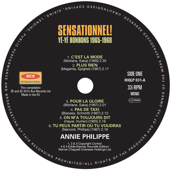 Annie Philippe : Sensationnel! • Yé-Yé Bonbons 1965-1968 (LP, Comp, RM, Red)