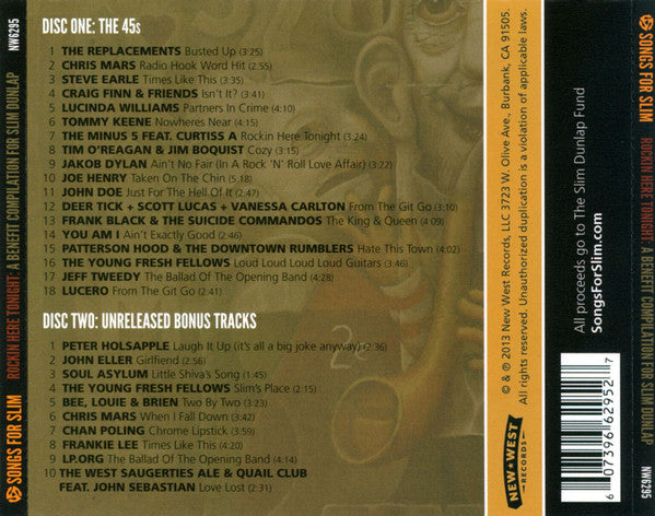 Various : Songs For Slim - Rockin' Here Tonight: A Benefit Compilation For Slim Dunlap   (2xCD, Comp)