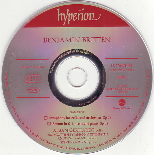 Benjamin Britten – Alban Gerhardt, BBC Scottish Symphony Orchestra, Andrew Manze : Cello Symphony, Cello Sonata & Cello Suites (2xCD)