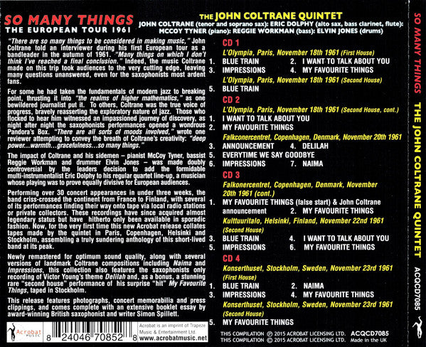 John Coltrane Quintet Featuring Eric Dolphy : So Many Things (The European Tour 1961) (4xCDr, Comp)