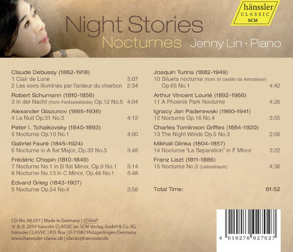 Jenny Lin Piano Claude Debussy, Robert Schumann, Pyotr Ilyich Tchaikovsky, Frédéric Chopin, Edvard Grieg : Night Stories - Nocturnes (CD, Album)