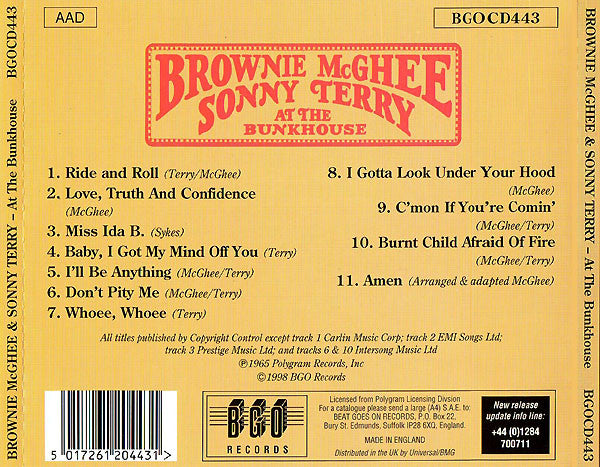 Sonny Terry & Brownie McGhee : At The Bunkhouse (CD, Album, RE)
