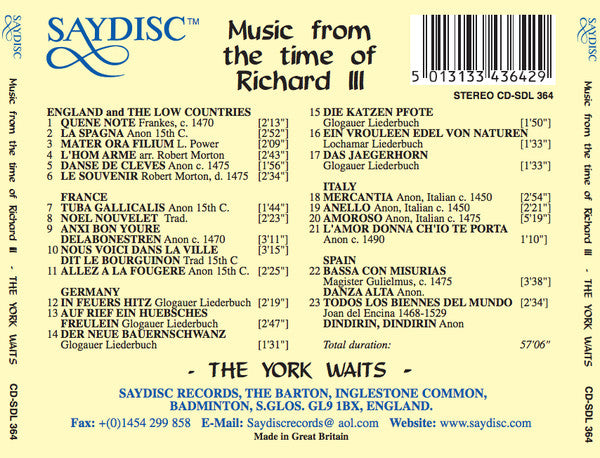 The York Waits : Music From The Time Of Richard The 3rd (CD, Album)