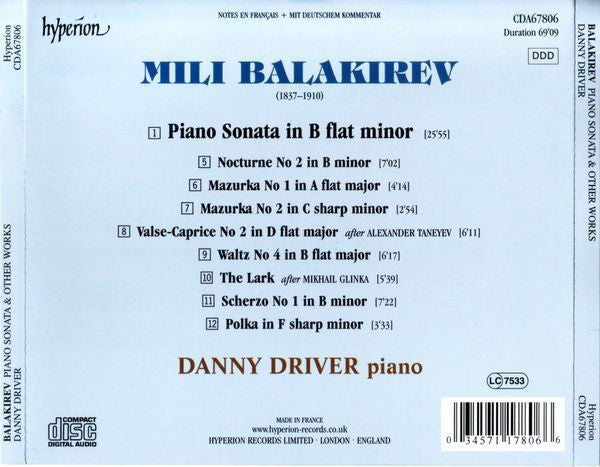 Mily Balakirev, Danny Driver : Piano Sonata & Other Works (CD)