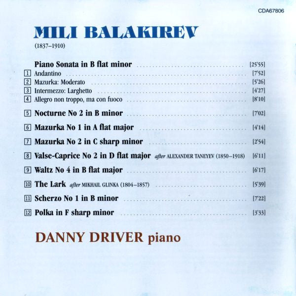 Mily Balakirev, Danny Driver : Piano Sonata & Other Works (CD)