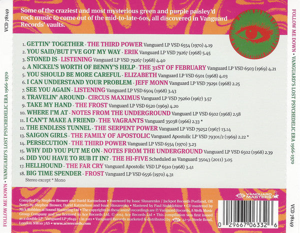 Various : Follow Me Down: Vanguard's Lost Psychedelic Era (1966-1970) (CD, Comp, RE)
