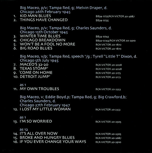 Big Maceo : Broke and Hungry Blues - Chicago Piano Volume 2 (CD, Comp)