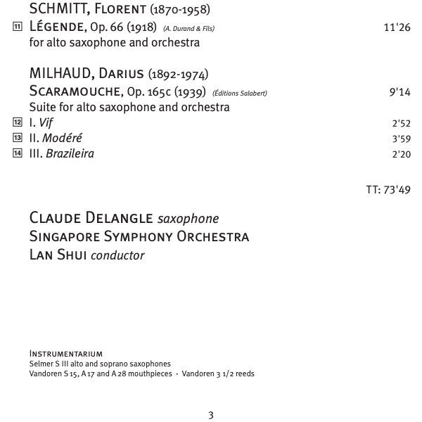 Claude Delangle, Singapore Symphony Orchestra, Lan Shui : Under The Sign Of The Sun, French Works For Saxophone & Orchestra (CD, Album)