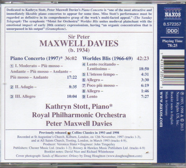 Peter Maxwell Davies - Kathryn Stott · Royal Philharmonic Orchestra · Peter Maxwell Davies : Piano Concerto • Worldes Blis (CD, Album, Comp)